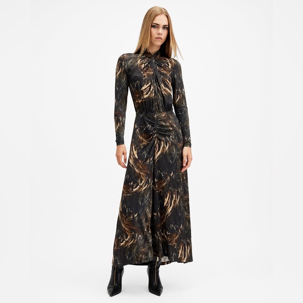 AllSaints Mina Printed Long Sleeve Slim Fit Maxi Dress